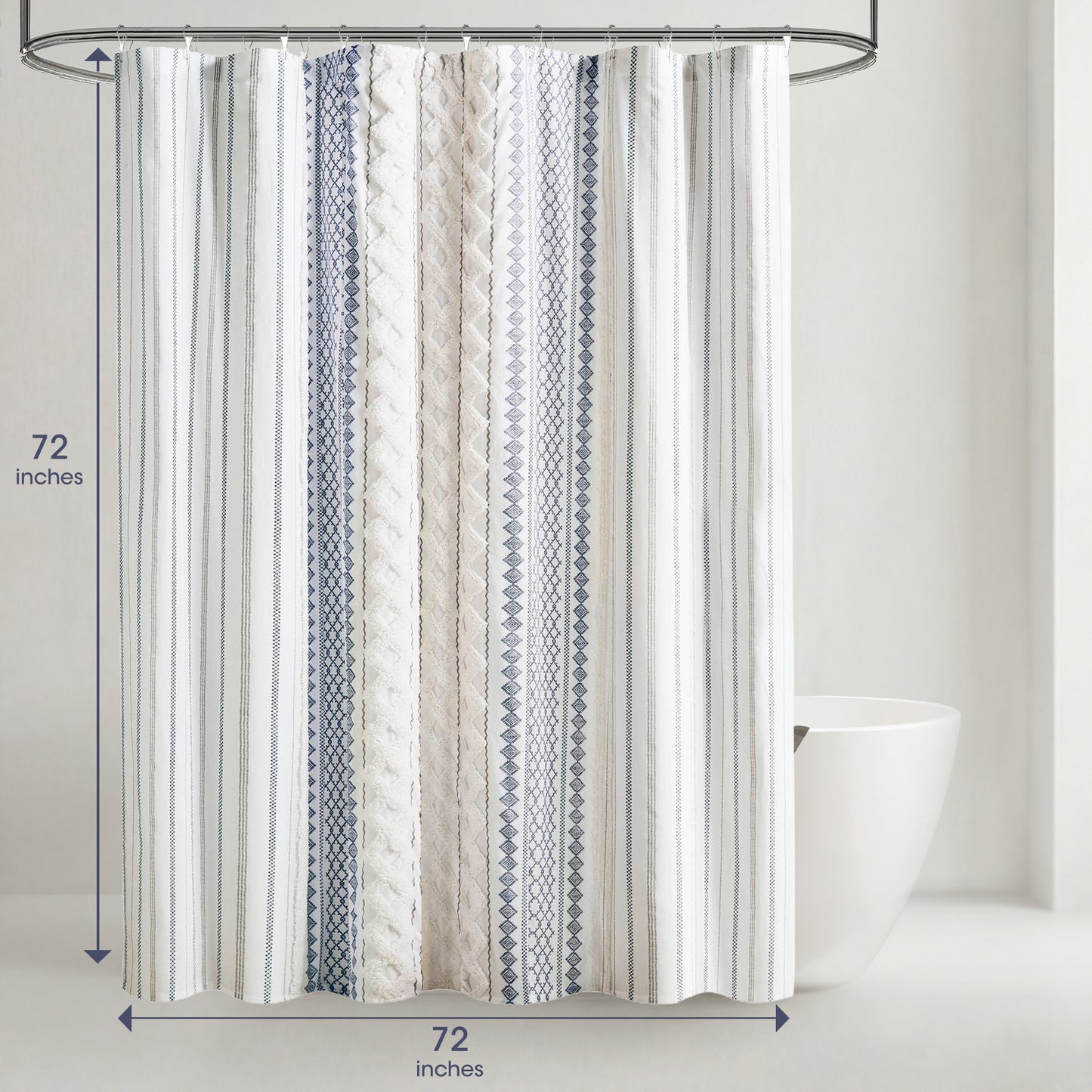 Imani Cotton Printed Shower Curtain with Chenille