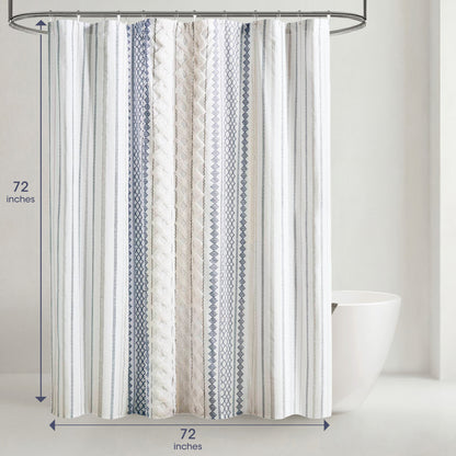 Imani Cotton Printed Shower Curtain with Chenille