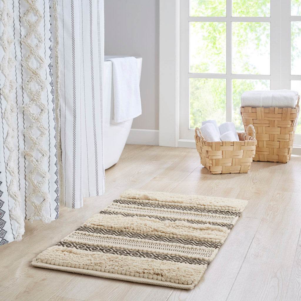 Asher Woven Texture Stripe Bath Rug