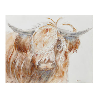 Windswept Hand Embellished Highland Bull Canvas Wall Art
