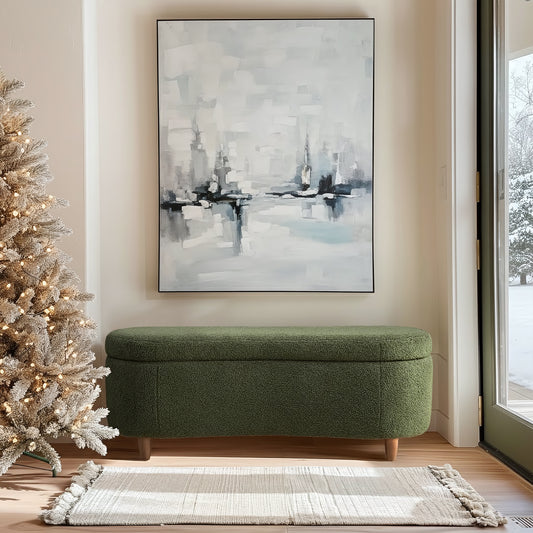 Bailey Boucle-Style Curved Storage Accent Bench