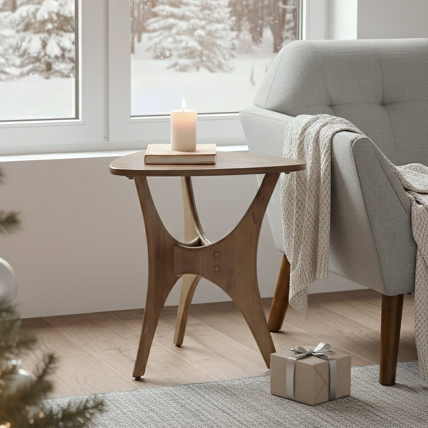 Blaze Triangle Wood Side Table