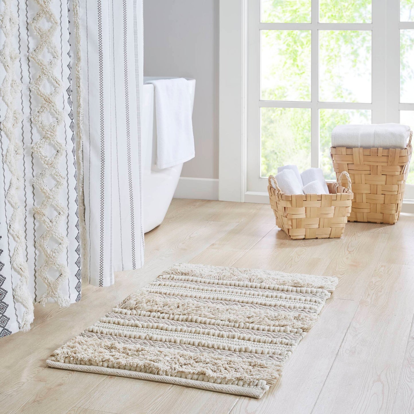 Asher Woven Texture Stripe Bath Rug