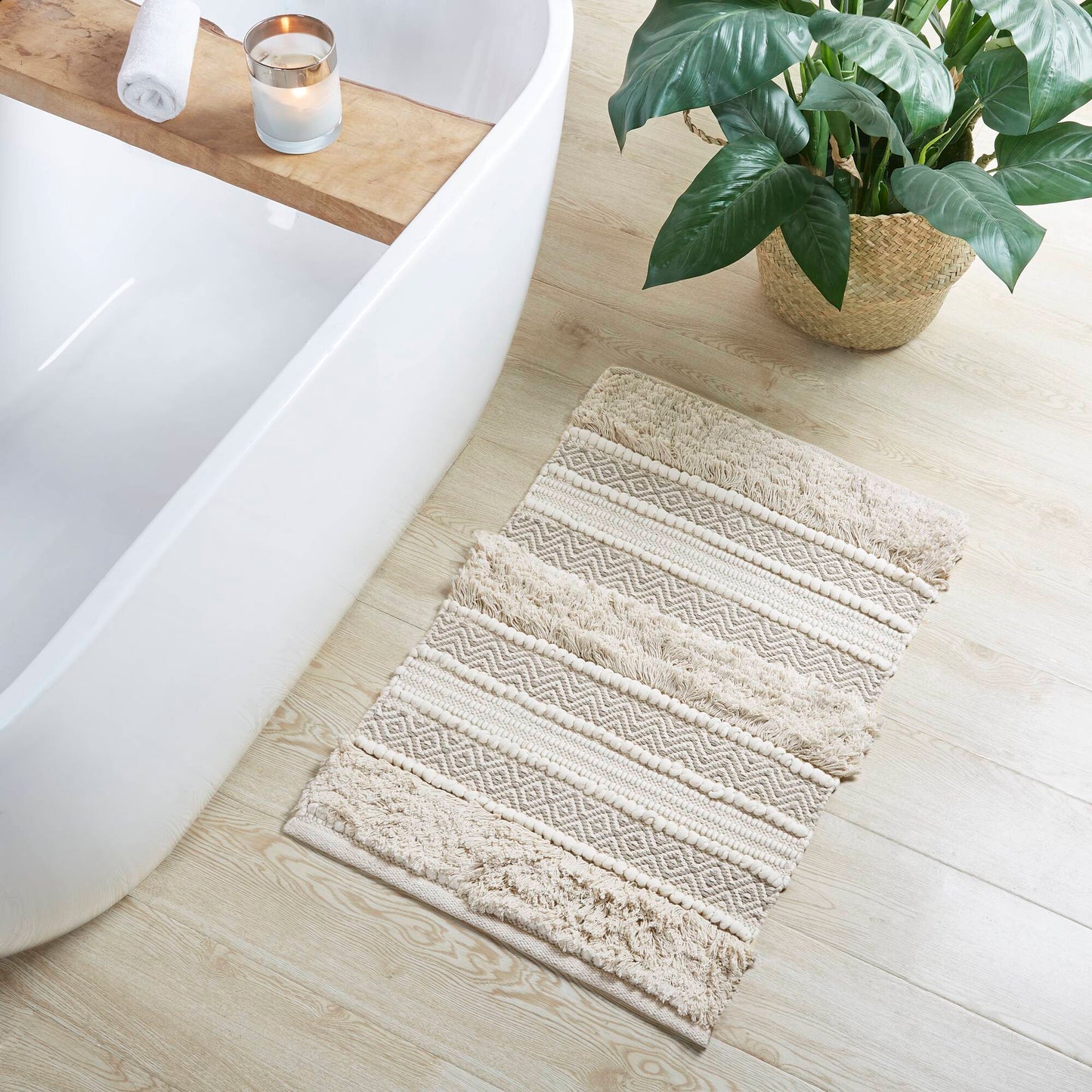Asher Woven Texture Stripe Bath Rug