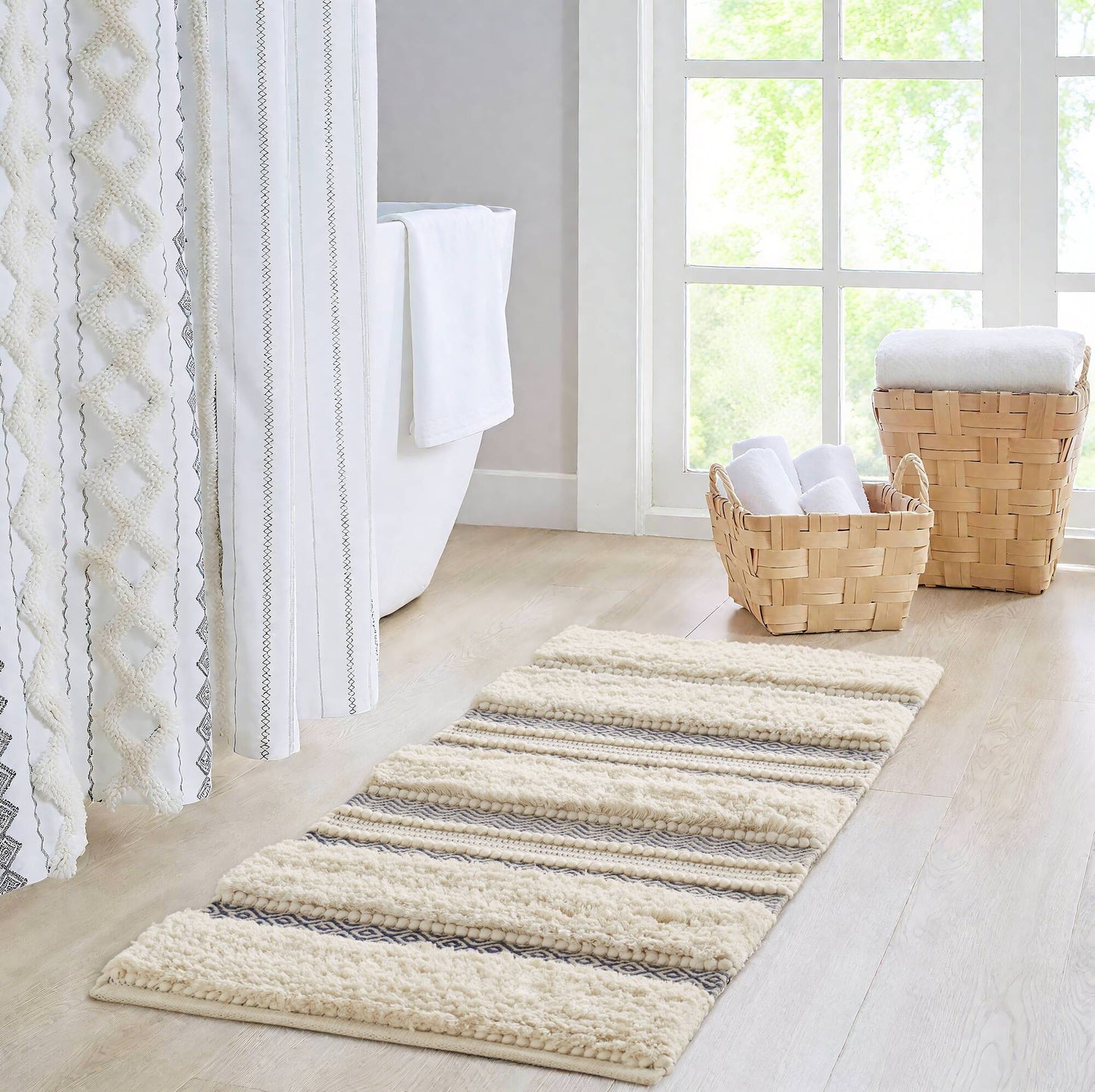 Asher Woven Texture Stripe Bath Rug