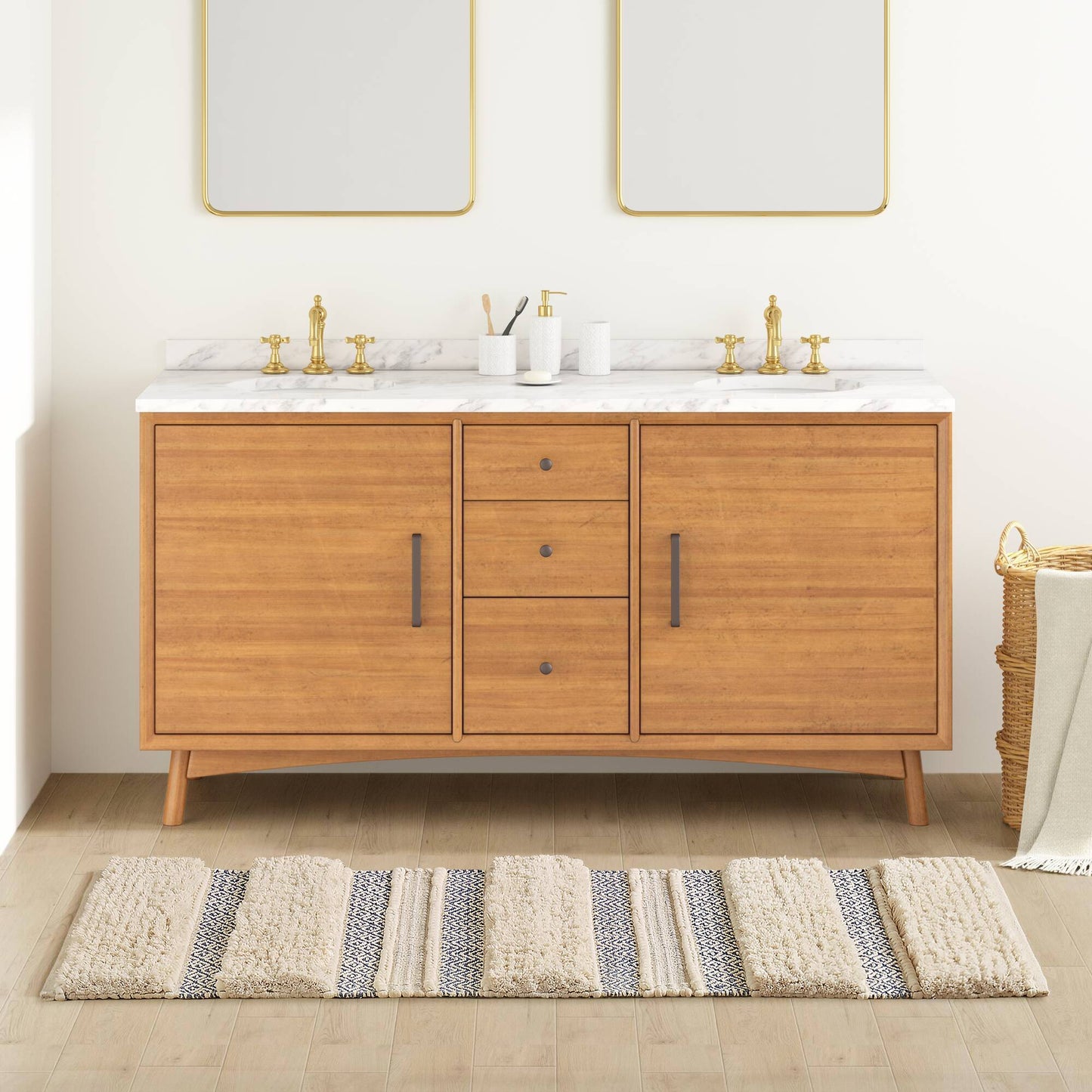 Asher Woven Texture Stripe Bath Rug