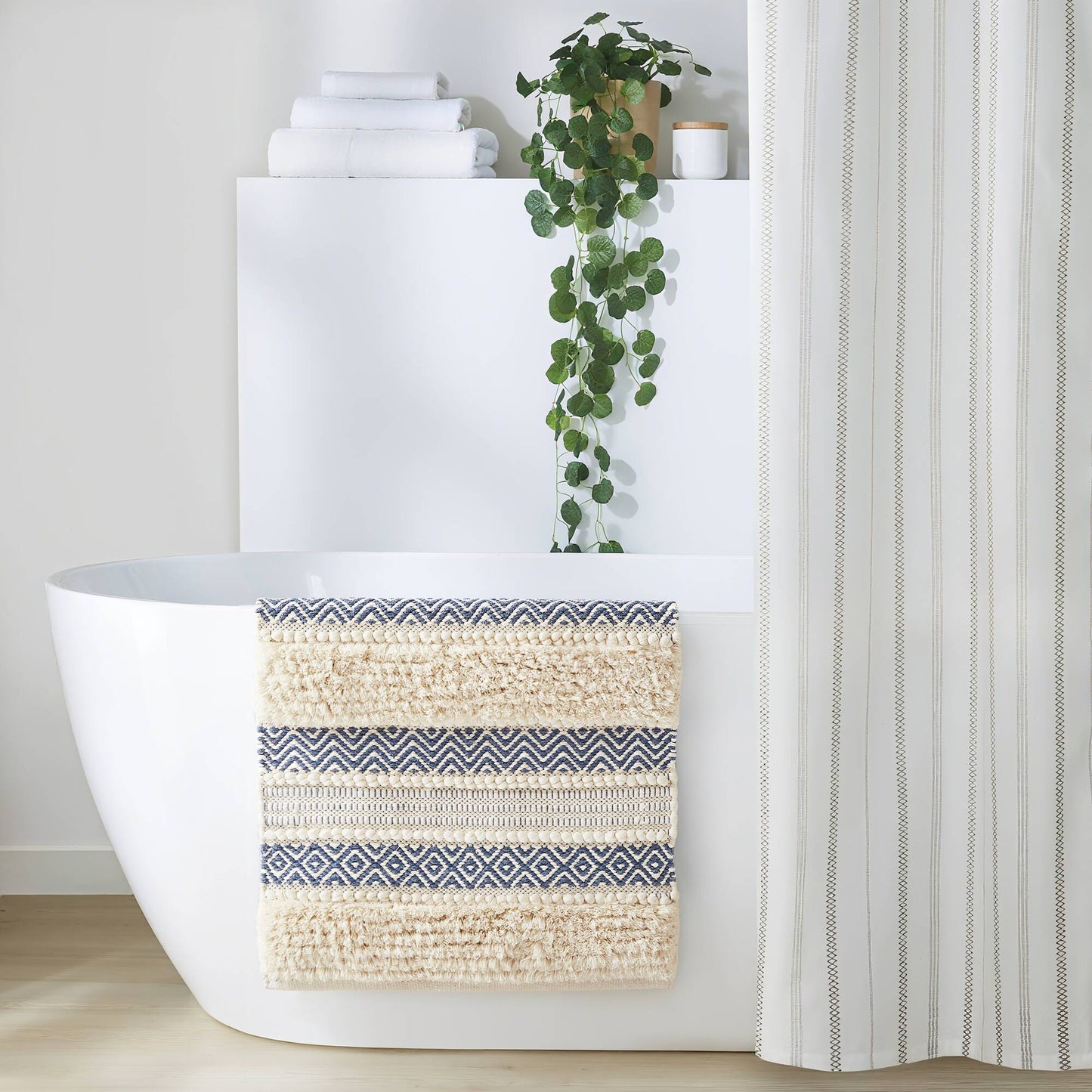 Asher Woven Texture Stripe Bath Rug