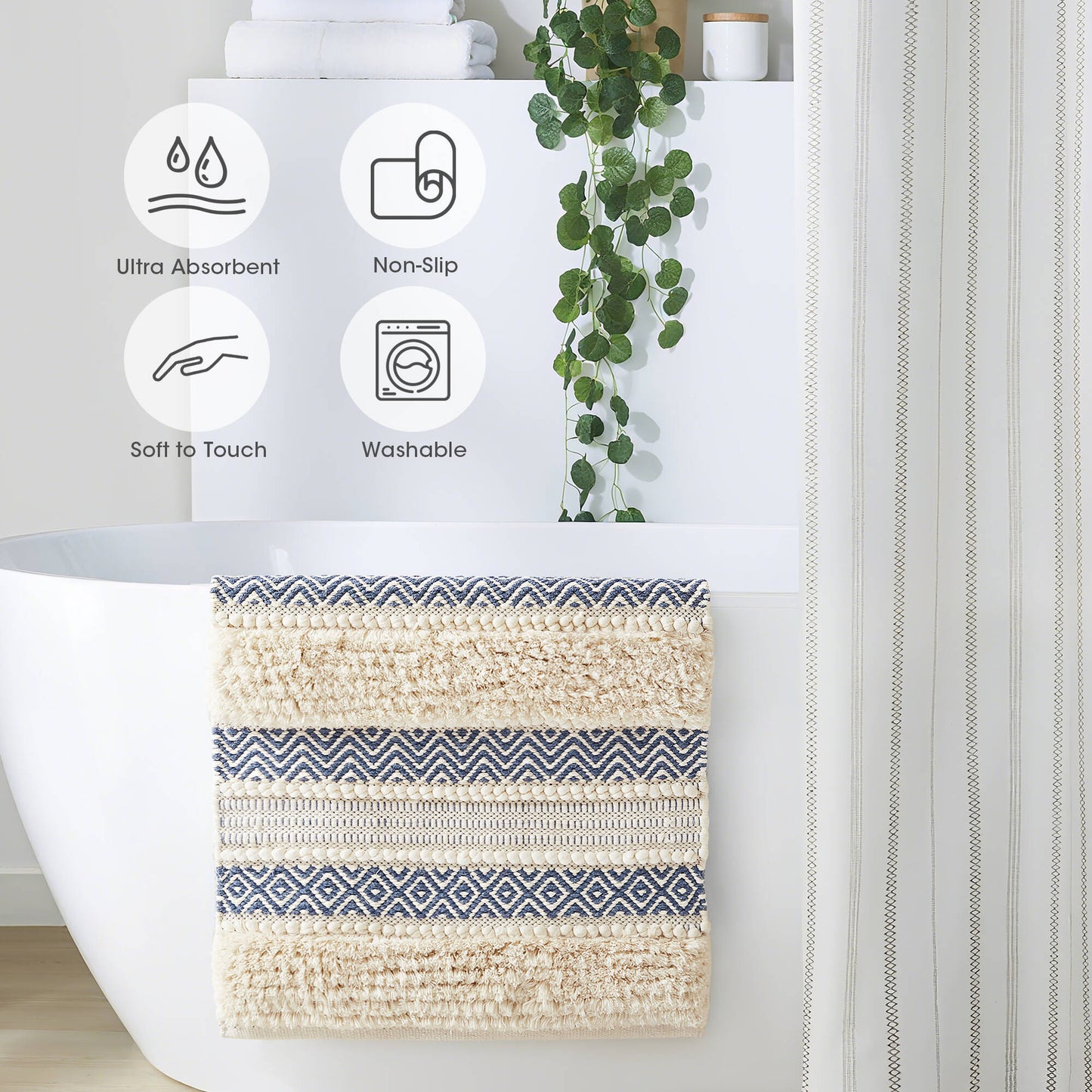 Asher Woven Texture Stripe Bath Rug