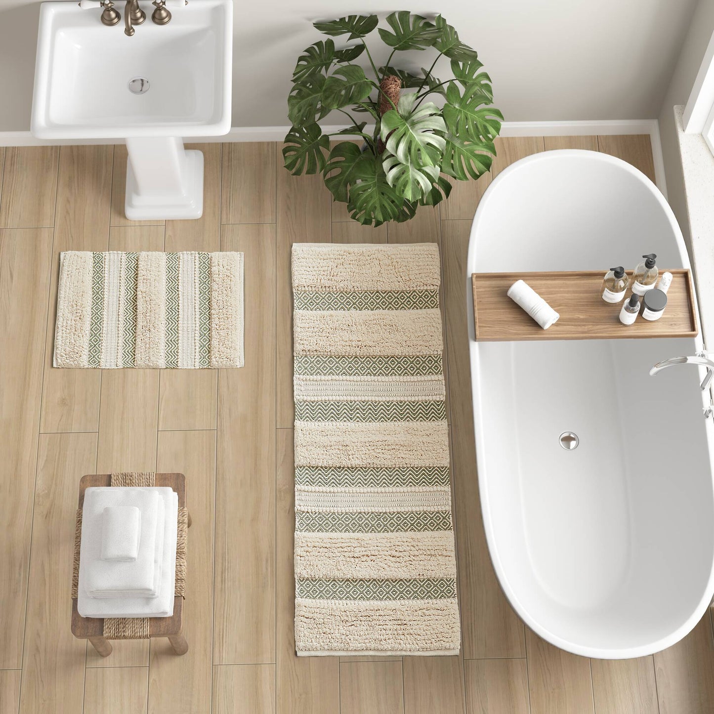 Asher Woven Texture Stripe Bath Rug