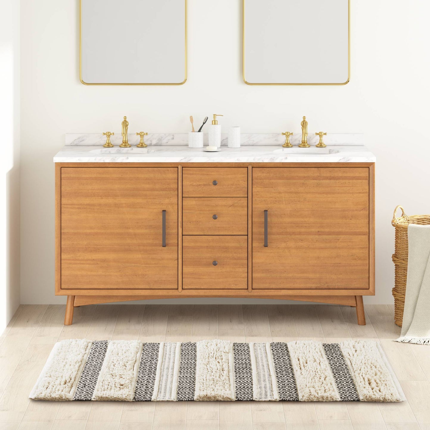 Asher Woven Texture Stripe Bath Rug