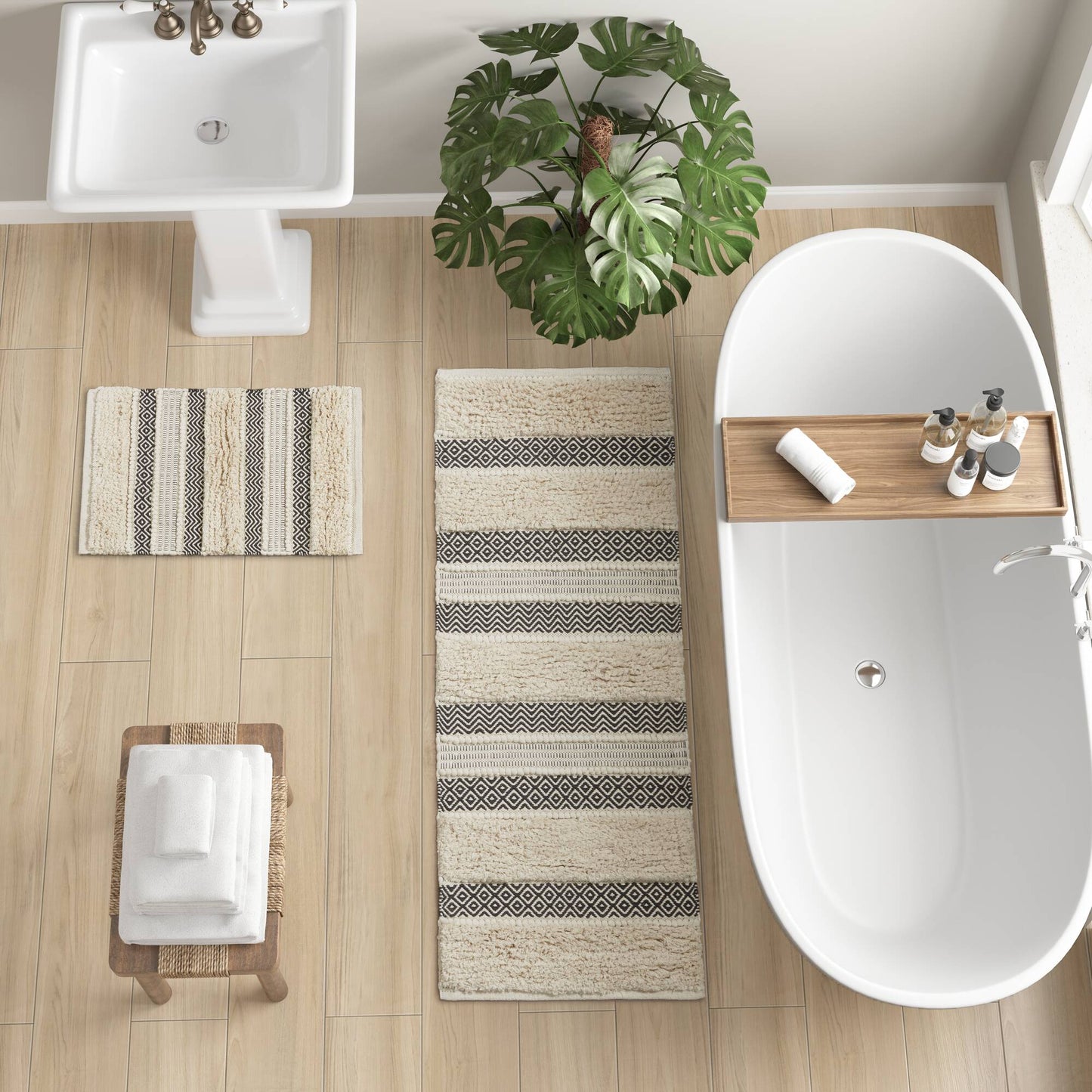 Asher Woven Texture Stripe Bath Rug