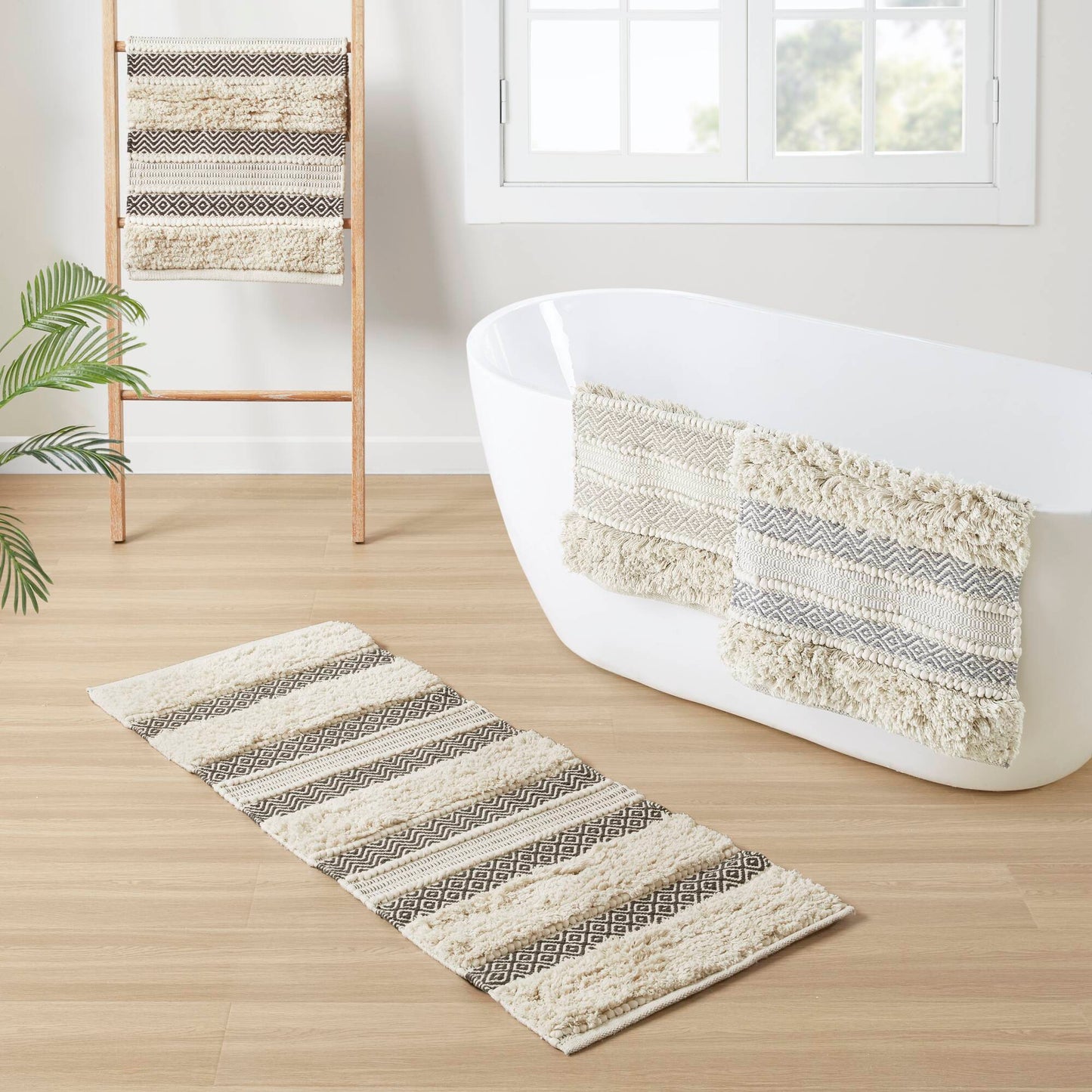 Asher Woven Texture Stripe Bath Rug