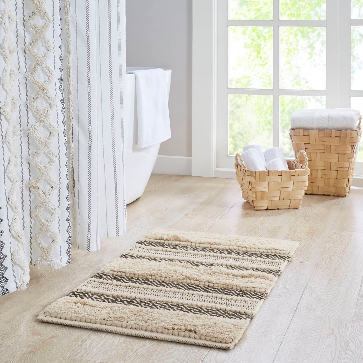 Asher Woven Texture Stripe Bath Rug