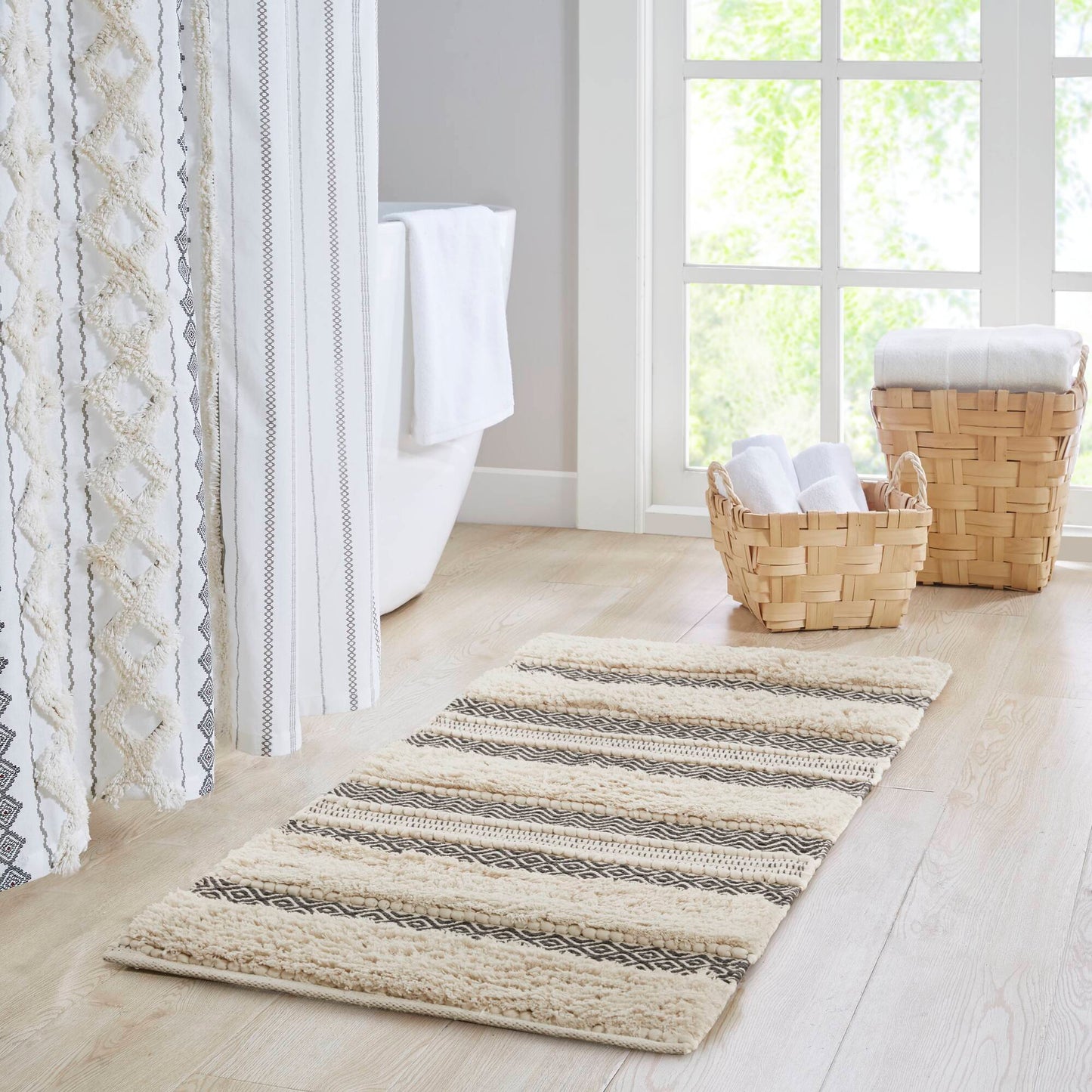 Asher Woven Texture Stripe Bath Rug