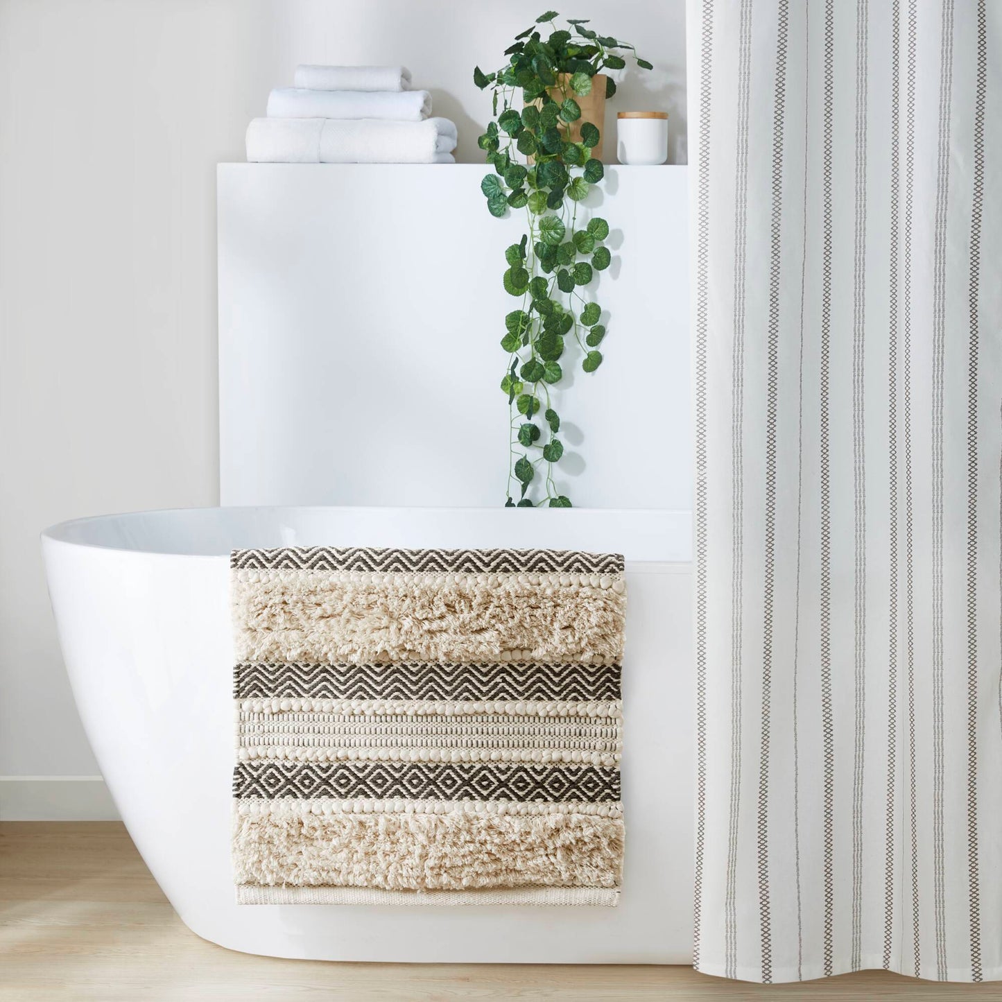 Asher Woven Texture Stripe Bath Rug
