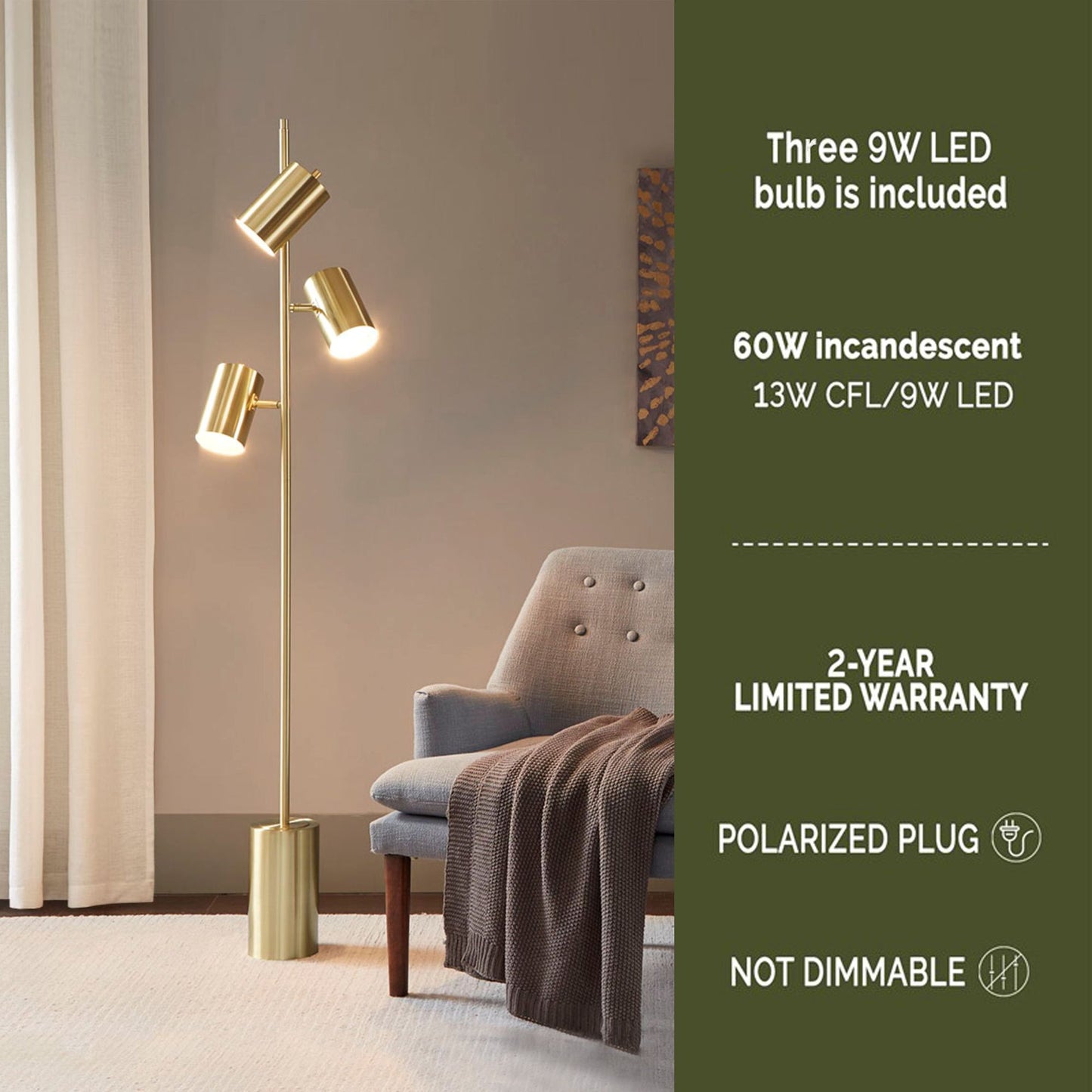 Alta 3-Light Metal Floor Lamp