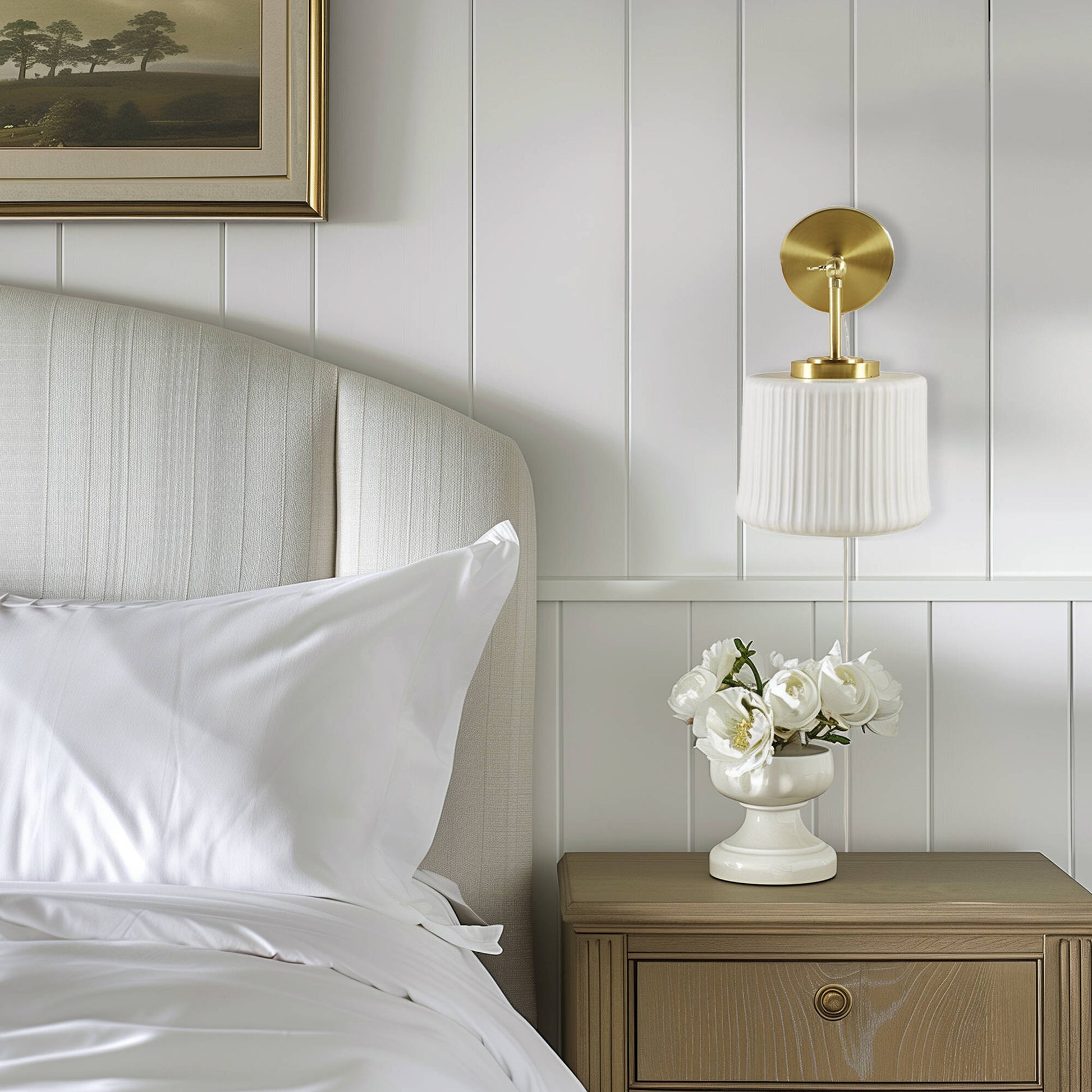 INK+IVY White Ceramic Wall Sconce with Adjustable Swing Arm