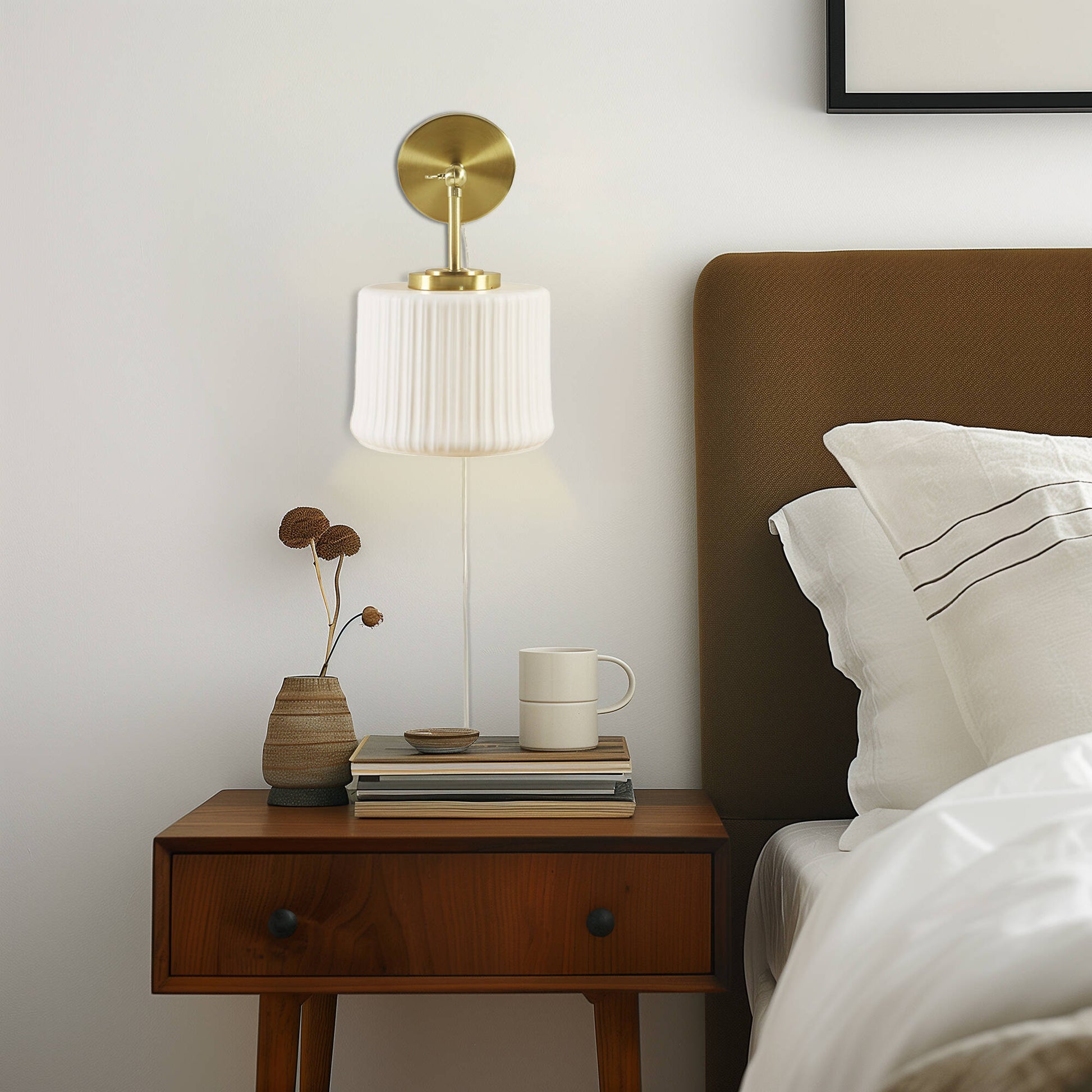 INK+IVY White Ceramic Wall Sconce with Adjustable Swing Arm