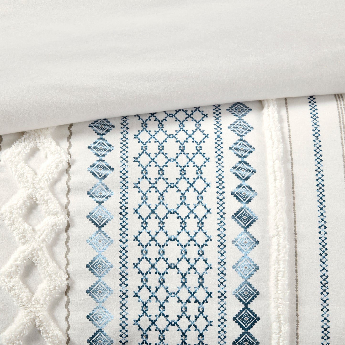 INK+IVY Cotton Printed Duvet Cover Set with Chenille