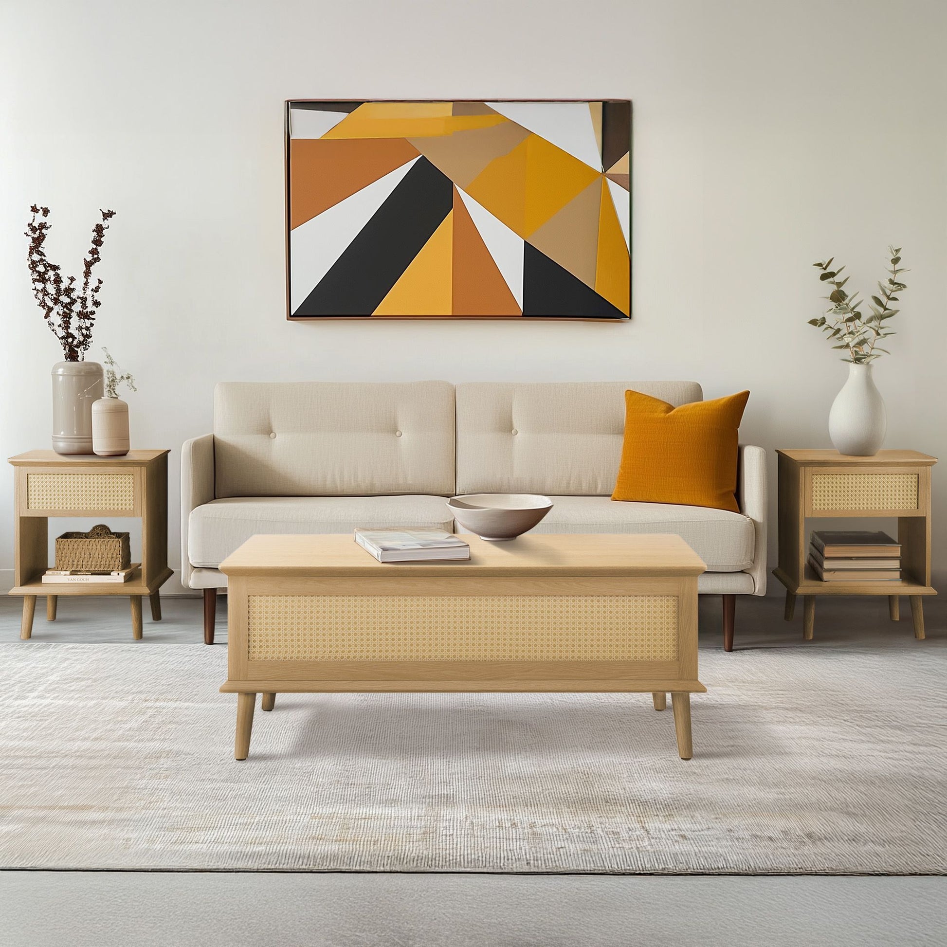 N/A Rattan Lift-Top Coffee Table with Storage