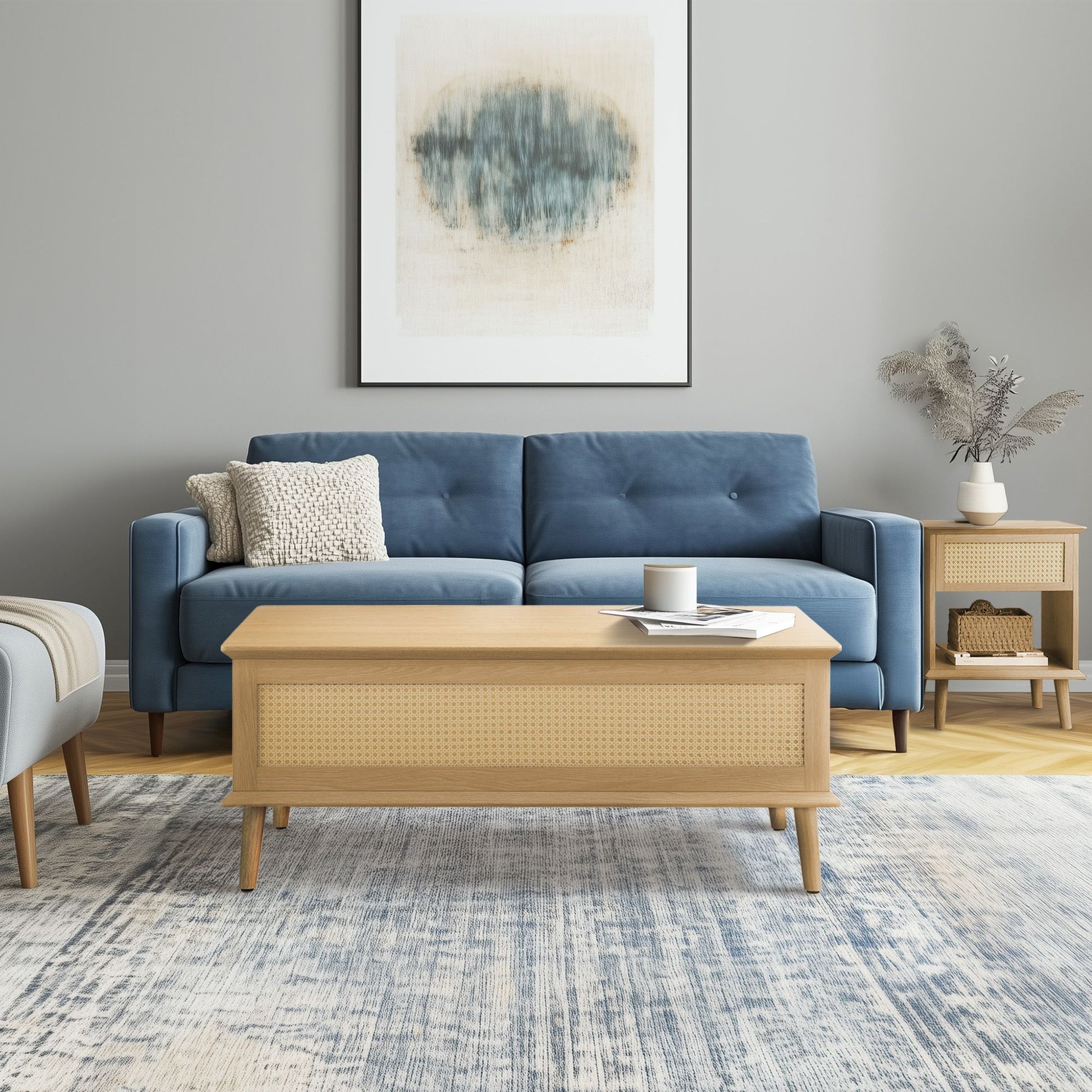 N/A Rattan Lift-Top Coffee Table with Storage