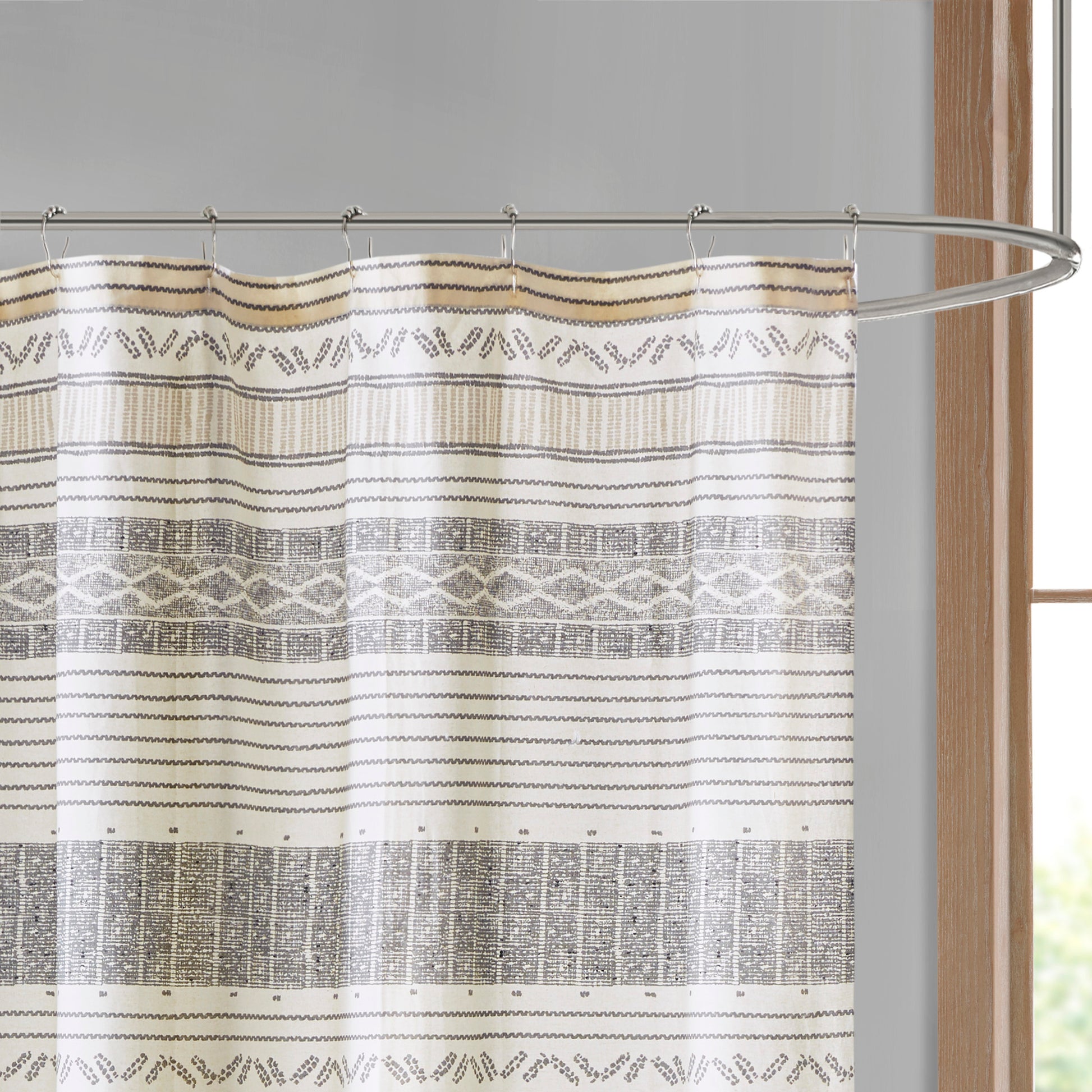 INK+IVY Cotton Stripe Printed Shower Curtain with Tassel