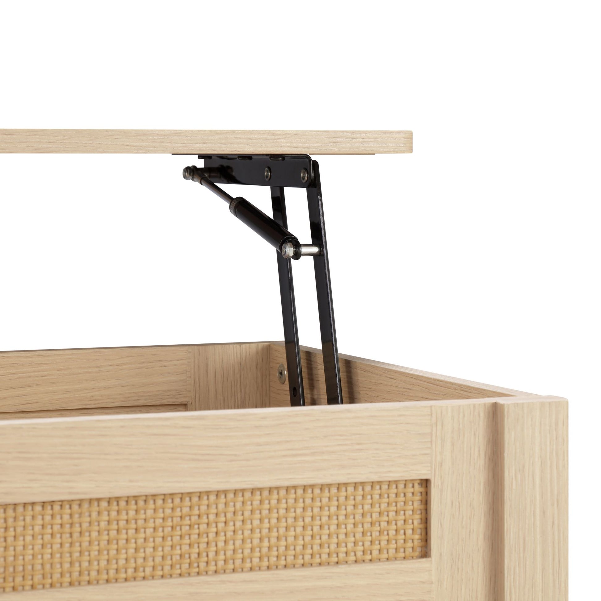 N/A Rattan Lift-Top Coffee Table with Storage & Lower Open Shelf