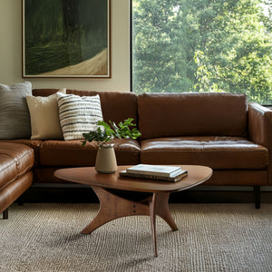 Blaze Organic Triangular Wood Coffee Table with Sculptural Base