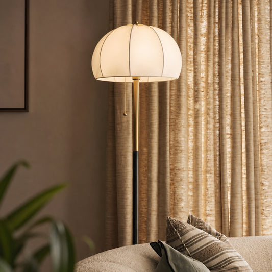 Serin Textured Ceramic Floor Lamp with Fluted Fabric Shade